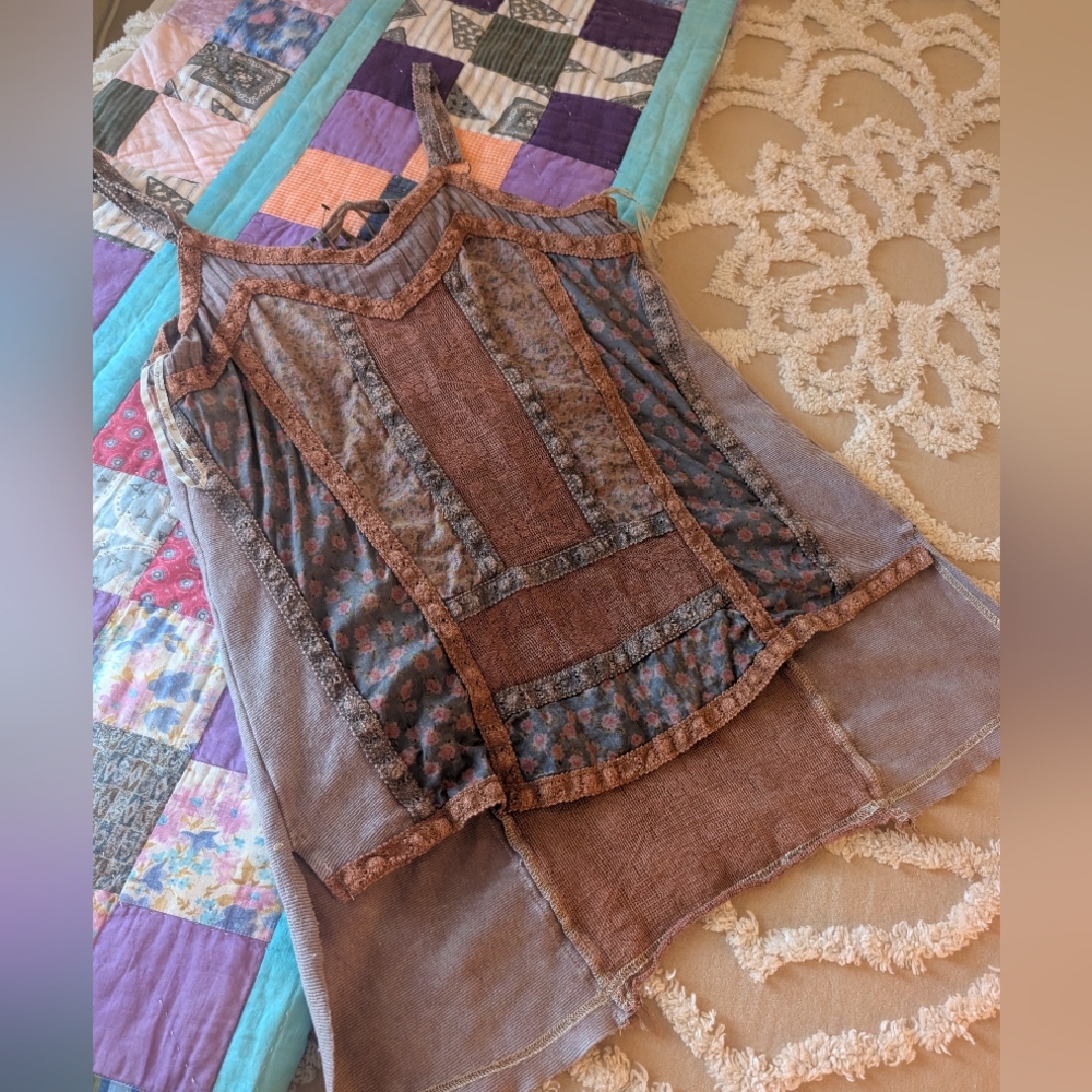 Strappy camisole tunic tank, Gypsy Boho style, whimsical fabrics, small